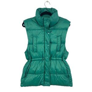 Love Tree Toggle Waist Cozy Puffer Vest Funnel Neck Front Zip Green Womens SZ M